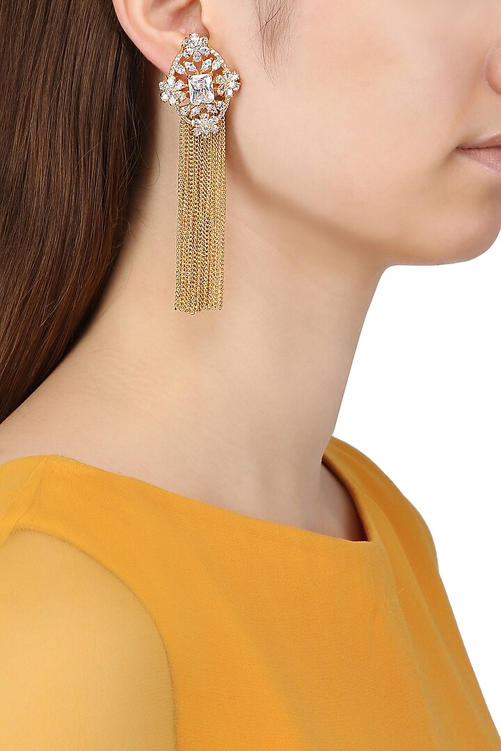 Gold Plated Flower Shaped American Dimanod Earnings by Auraa Trends