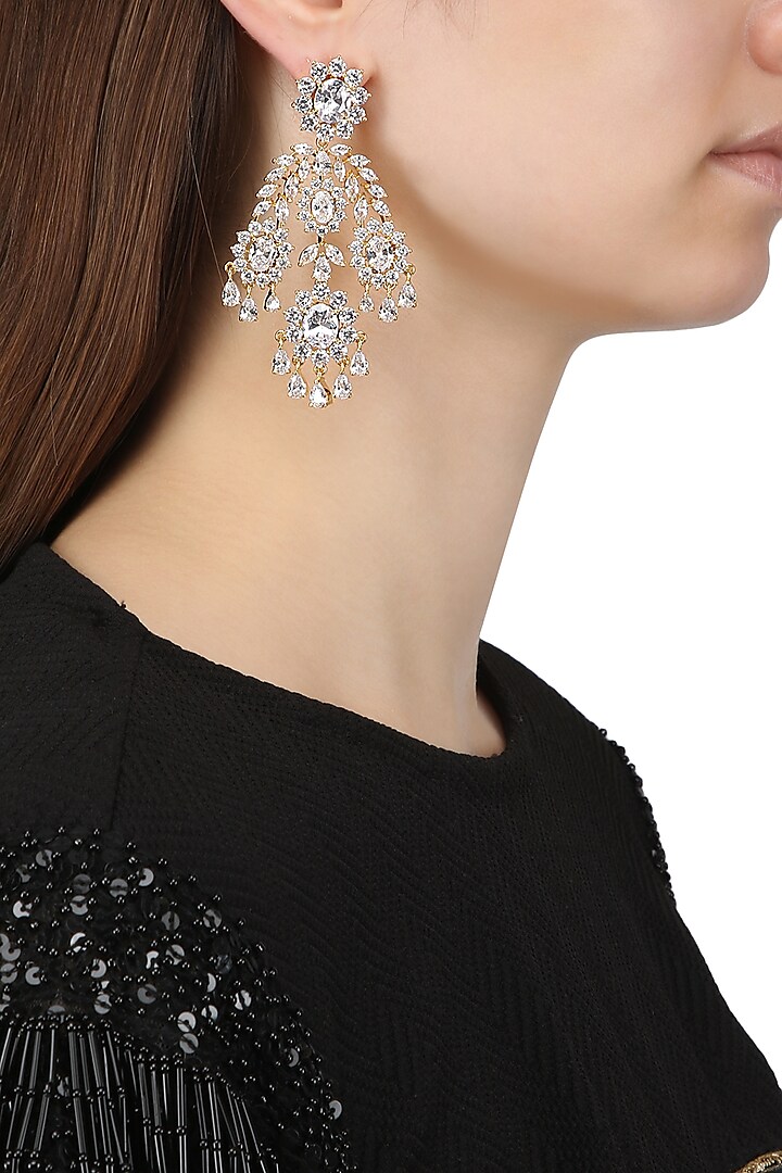 Gold Plated Ethnic Earrings Set In Alloy Studded with American Diamonds by Auraa Trends