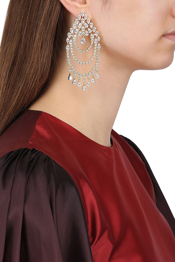 Gold Plated Circular Earrings Set In Alloy Studded with American Diamonds by Auraa Trends