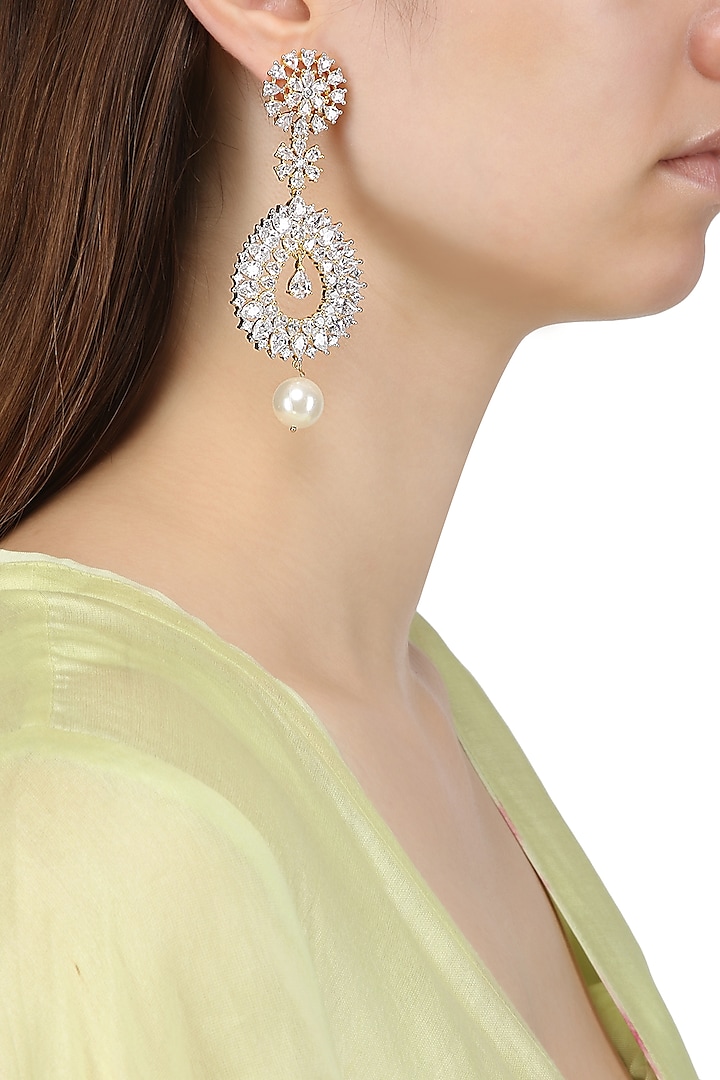 Gold Plated Round Shapped Earrings Set In Alloy Studded with American Diamonds by Auraa Trends