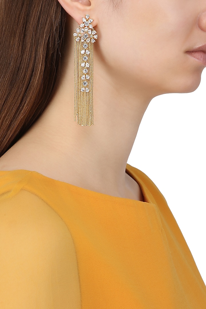 Gold Plated Round Shapped Earrings Set In Alloy Studded with American Diamonds by Auraa Trends