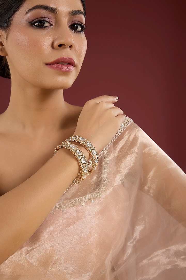 Gold Finish Crystal Stone Bangles (Set Of 2) by Auraa Trends at Pernia's Pop Up Shop