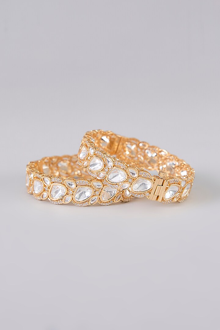 Gold Finish Crystal Stone Bangles (Set Of 2) by Aura Trends at Pernia's Pop Up Shop