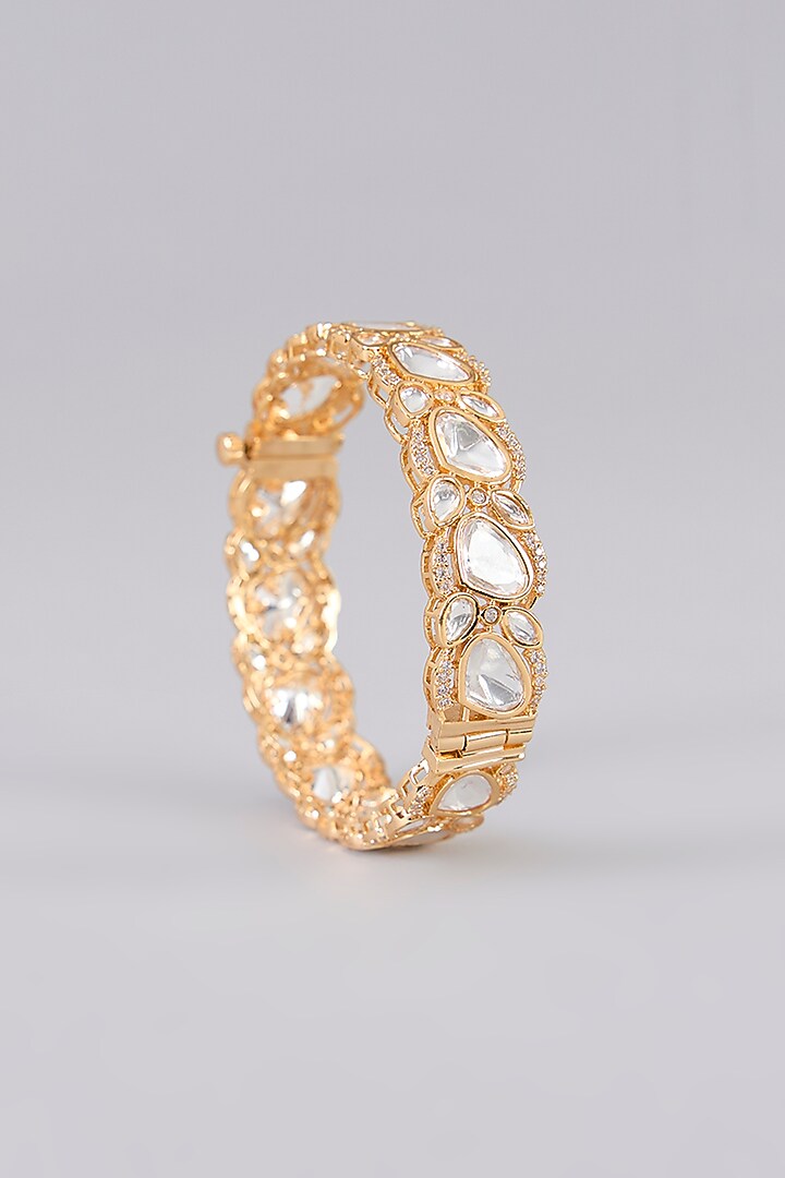Gold Finish Crystal Stone Bangles (Set Of 2) by Aura Trends at Pernia's Pop Up Shop