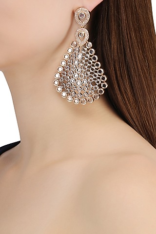 Rhodium Plated Oxidized American Diamond Earrings by Auraa Trends