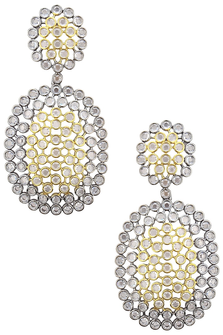 Rhodium plated two drop oxidized amercian diamond earrings available only at Pernia's Pop Up Shop.