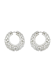 White Finish Diamante Hoop Earrings by Auraa Trends-JEWELLERY ON DISCOUNT