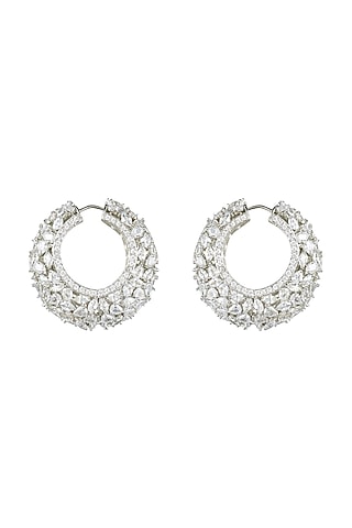 White Finish Diamante Hoop Earrings by Aura Trends