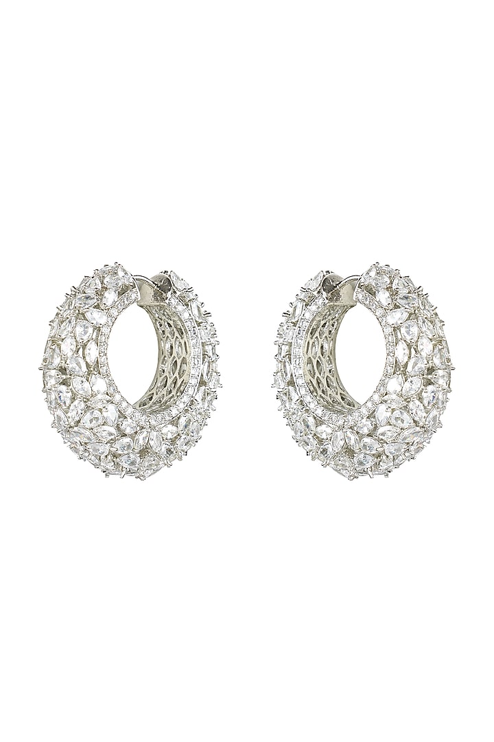 White Finish Diamante Hoop Earrings by Aura Trends at Pernia's Pop Up Shop