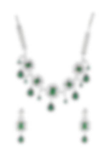 White Finish Green Onyx Stone Necklace Set by Auraa Trends