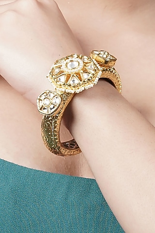 Gold Plated Kundan Polki Kada by Aura Trends