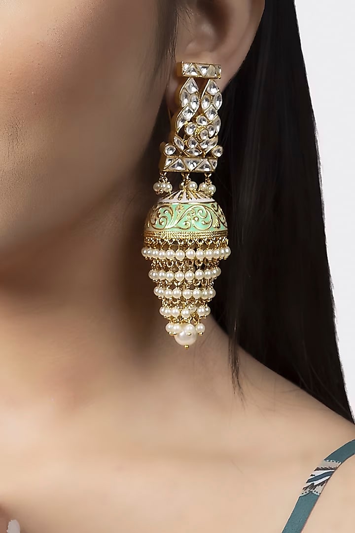 Gold Plated Kundan Polki Jhumka Earrings by Auraa Trends at Pernia's Pop Up Shop