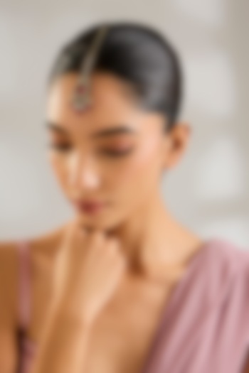 Gold Finish Kundan Polki & Ruby Stone Floral Maangtikka by Aura Trends at Pernia's Pop Up Shop