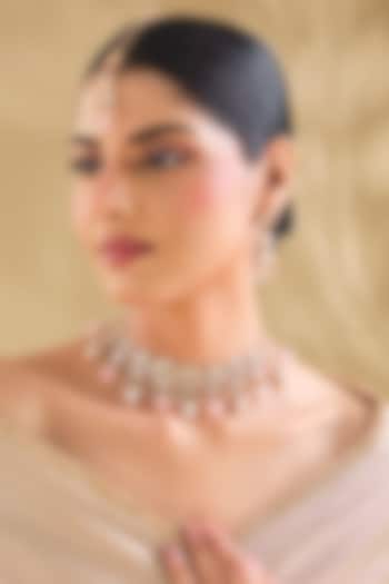 Gold Finish Kundan Polki & Pearl Drop Maangtikka by Aura Trends at Pernia's Pop Up Shop