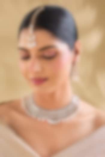 Gold Finish Kundan Polki & Pearl Drop Maangtikka by Aura Trends at Pernia's Pop Up Shop