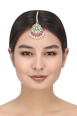 Kundan and Pearl Multicolour Mangtika by Aura Trends