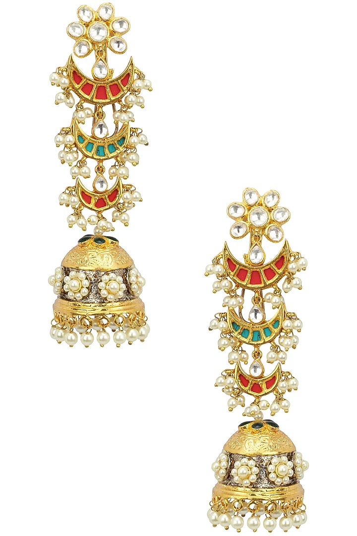 Auraa Trends presents Gold plated three tier jhumki earrings available only at Pernia's Pop Up Shop.