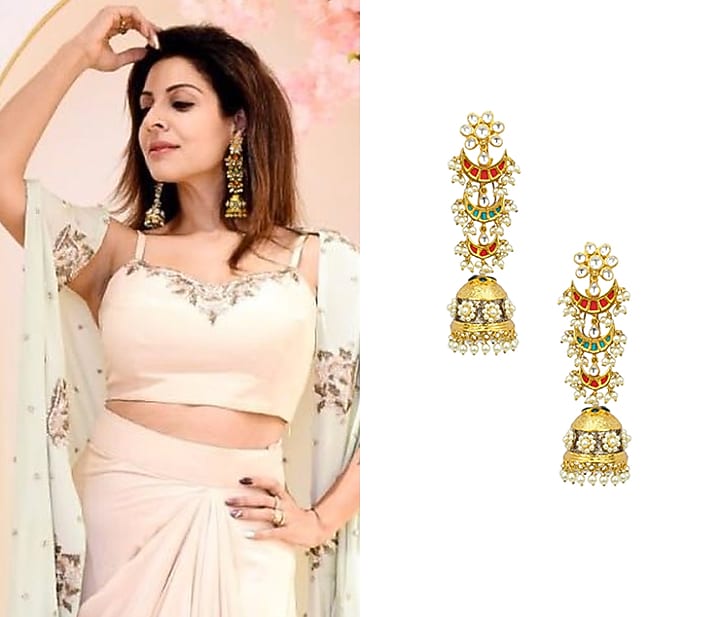 Auraa Trends presents Gold plated three tier jhumki earrings available only at Pernia's Pop Up Shop.