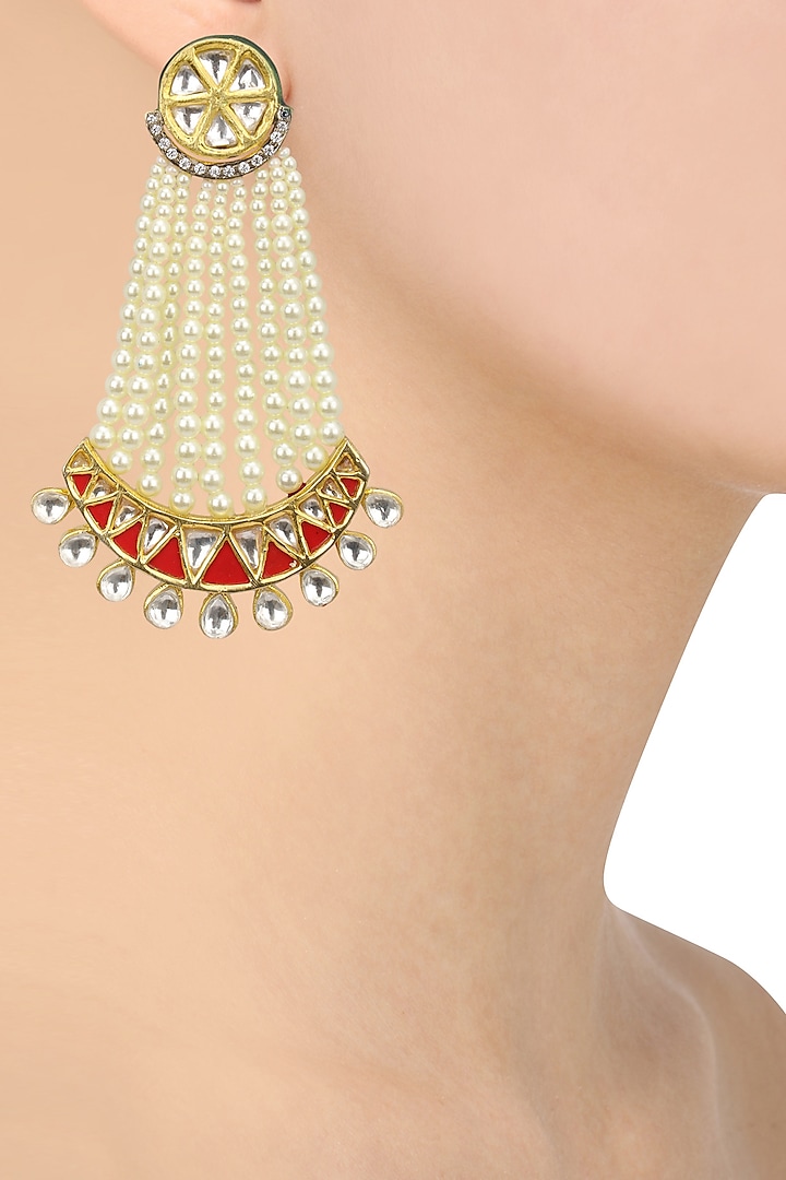 Kundan and Pearl Red Chaanbali by Auraa Trends