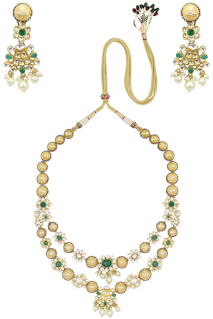 Auraa Trends presents Gold finish kundan stone and pearls necklace set available only at Pernia's Pop Up Shop.