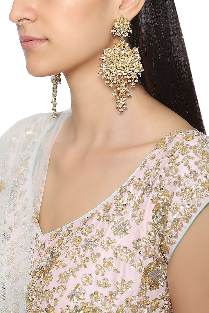 Gold Plated Semi-Precious Stones Dangler Earrings by Auraa Trends