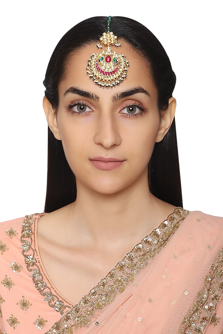 Gold Finish Semi-Precious Stone Maang Tikka by Auraa Trends