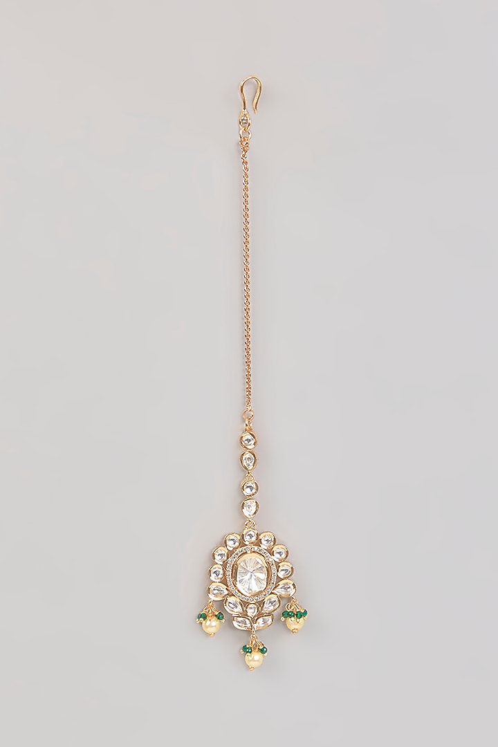 Gold Finish Kundan Polki & Pearl Maangtikka by Aura Trends at Pernia's Pop Up Shop