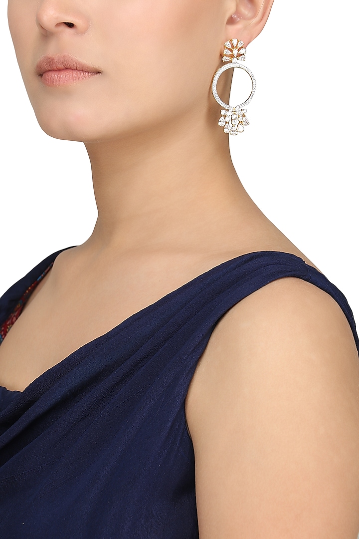 Silver Finish Diamond Dangler Earrings by Auraa Trends Silver Jewellery