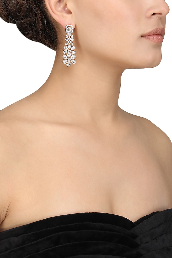 Silver Finish Cubic Zirconia Embellished Dangler Earrings by Auraa Trends Silver Jewellery