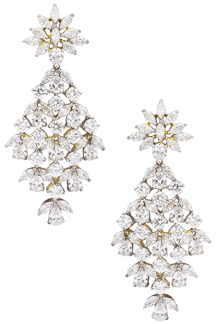 Silver Finish Diamond Danglers by Auraa Trends Silver Jewellery