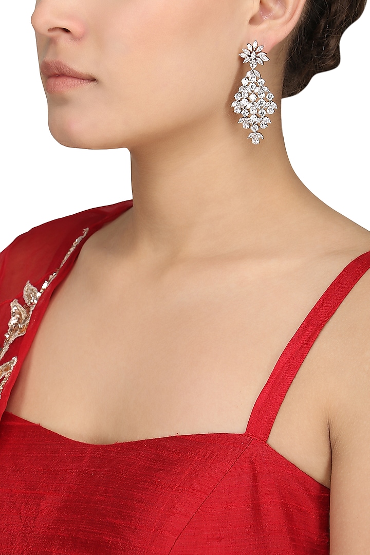 Silver Finish Diamond Danglers by Auraa Trends Silver Jewellery