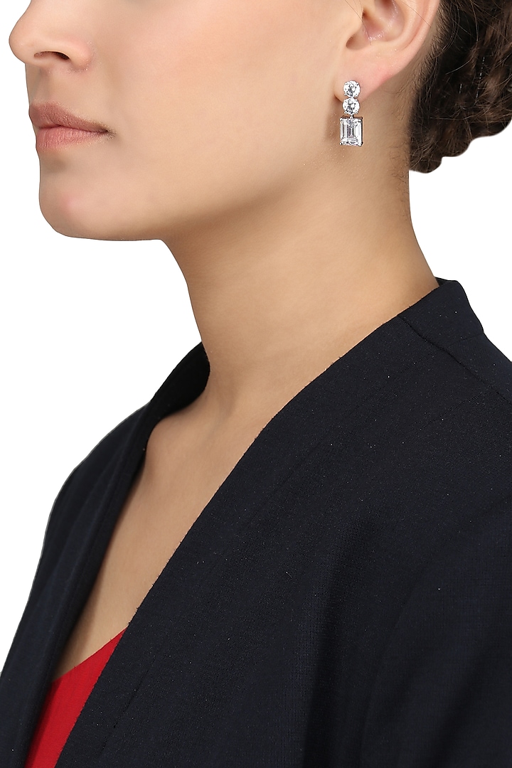 Silver Finish Zirconia Embellished Earrings by Auraa Trends Silver Jewellery