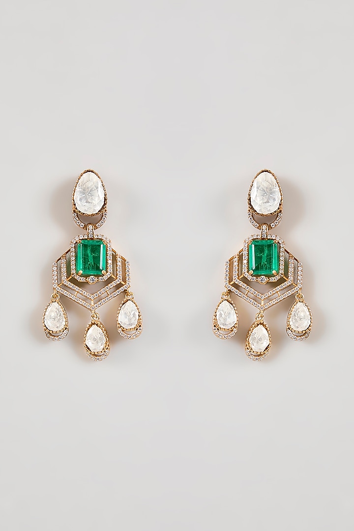 Gold Finish Kundan Polki & Emerald Green Stone Handcrafted Choker Necklace Set by Aura Trends at Pernia's Pop Up Shop