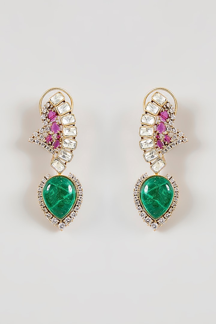 Gold Finish Ruby & Emerald Stone choker Necklace Set by Aura Trends at Pernia's Pop Up Shop