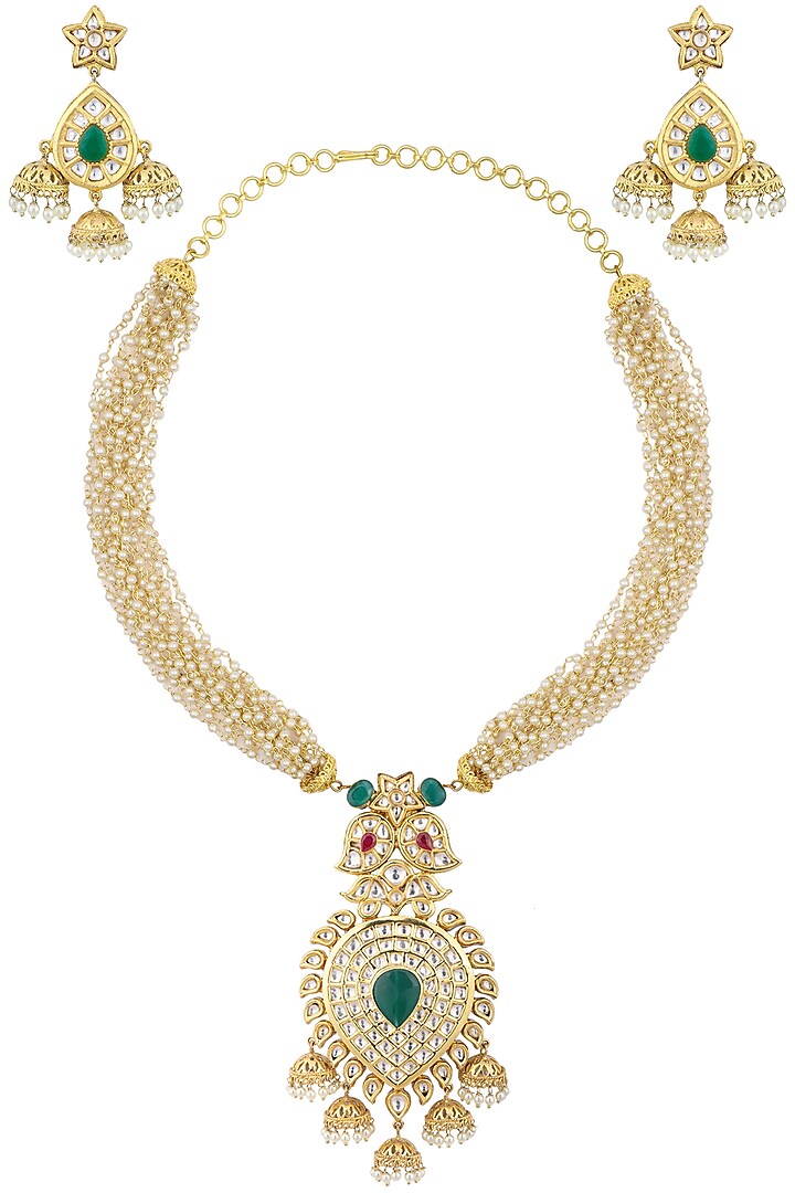 Gold plated kundan necklace set available only at Pernia's Pop Up Shop ...