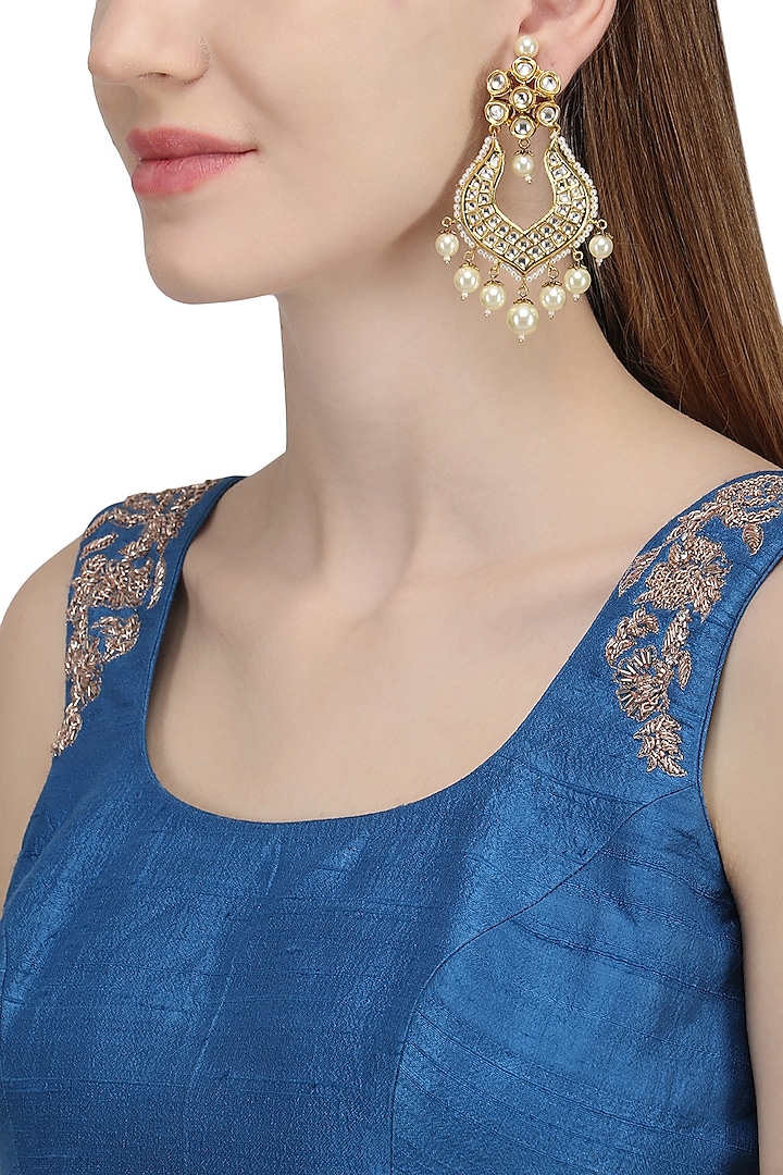Gold Plated Kundan Chandbali Earrings by Auraa Trends