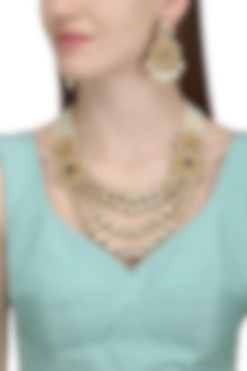 Gold Plated Kundan and Pearl Necklace Set by Auraa Trends
