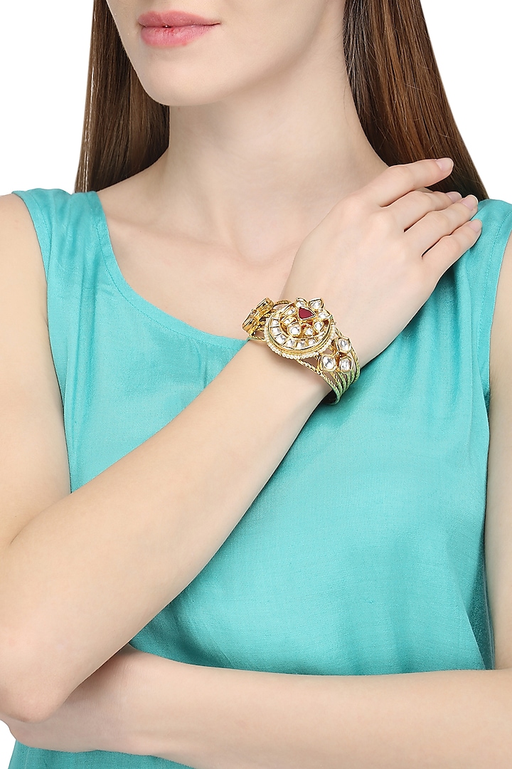 Gold Plated Kundan Bracelet by Auraa Trends