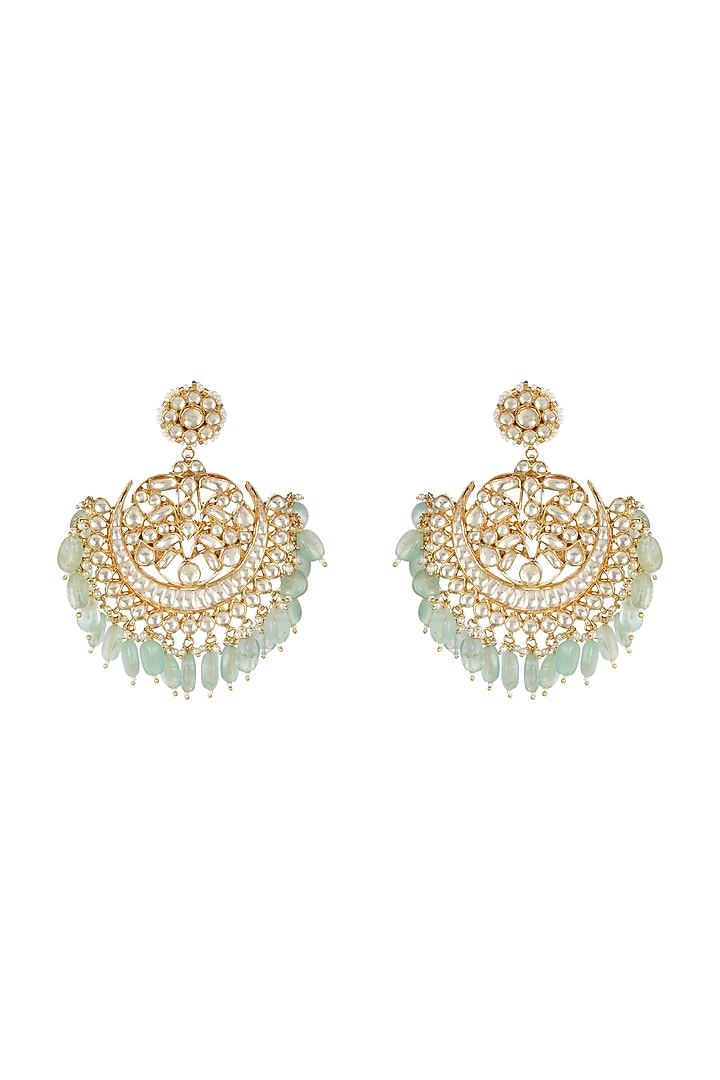 Gold Plated Sea Green Onyx Chandbali Earrings by Aura Trends at Pernia's Pop Up Shop