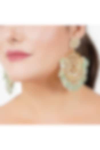 Gold Plated Sea Green Onyx Chandbali Earrings by Auraa Trends at Pernia's Pop Up Shop