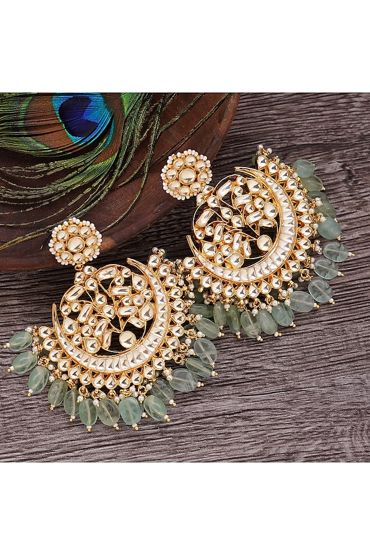 Gold Plated Sea Green Onyx Chandbali Earrings by Aura Trends at Pernia's Pop Up Shop