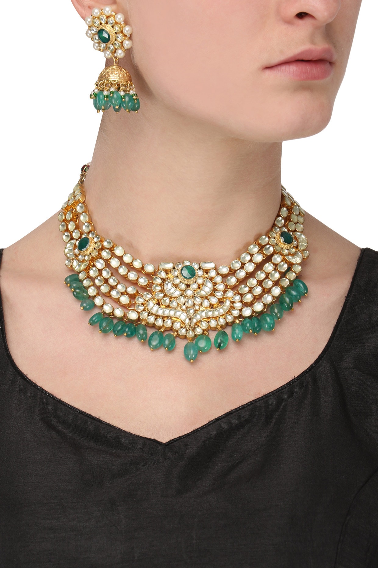 green stone bridal necklace set 