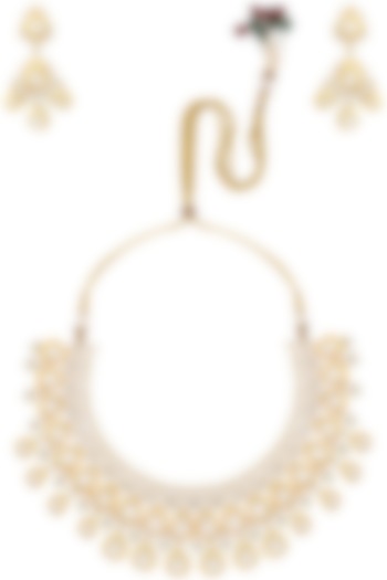 Gold finish big kundan stone teardrop motifs necklace by Auraa Trends