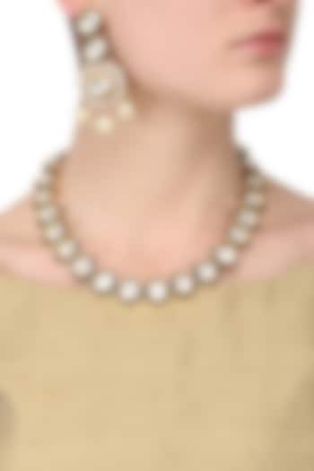 Gold finish kundan stone blue enamel one String Necklace set available only at Pernia's Pop Up Shop.