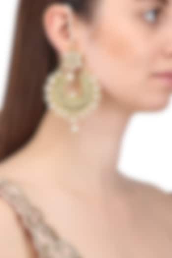 Gold Finish Textured Crescent Shaped Earrings by Auraa Trends