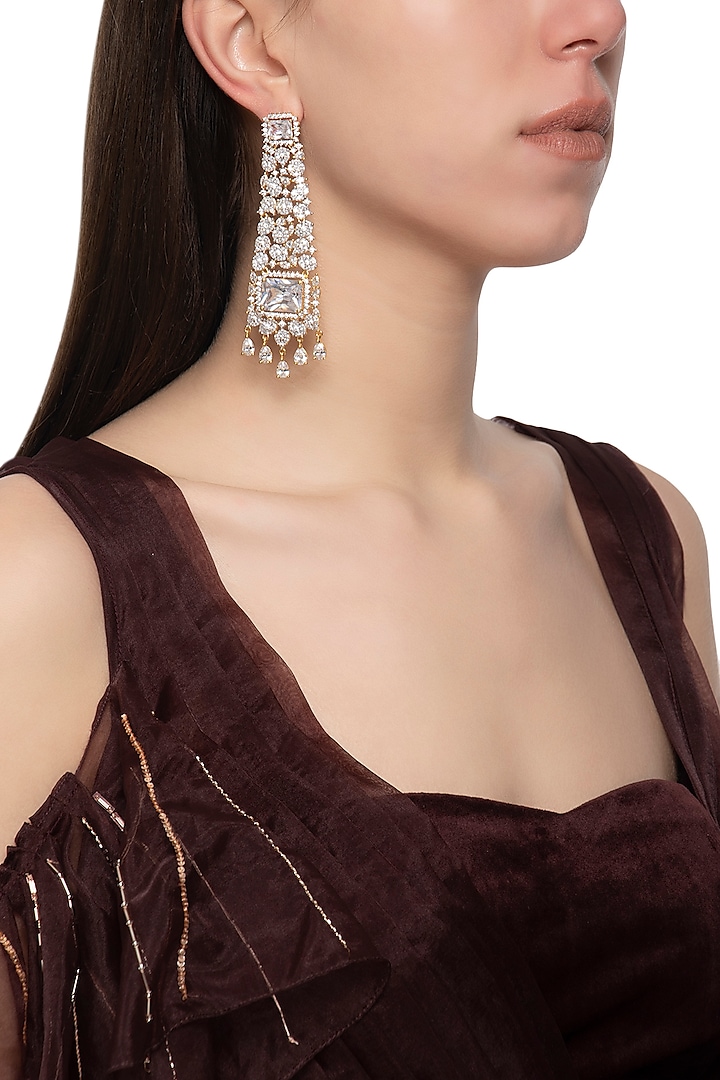 Gold plated diamond dangler earrings by Auraa Trends