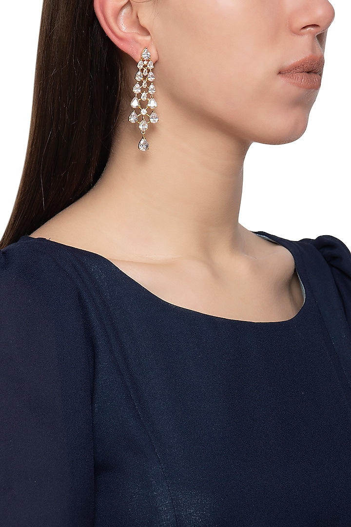 Gold plated diamond long dangler earrings by Auraa Trends