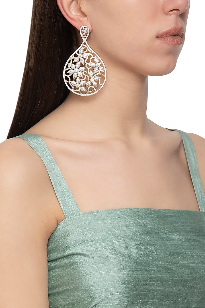 Gold plated diamond drop dangler earrings by Auraa Trends