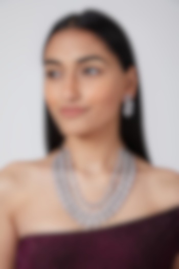 Silver Finish Diamond Studded Necklace Set by Auraa Trends
