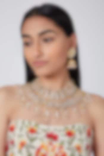 Gold Plated White Stones Kundan Necklace Set by Auraa Trends at Pernia's Pop Up Shop